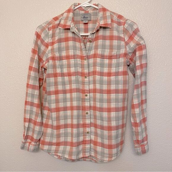 G.H. Bass Flannel plaid gingham pink gray button up Front cotton Shirt petite SP - Picture 1 of 10